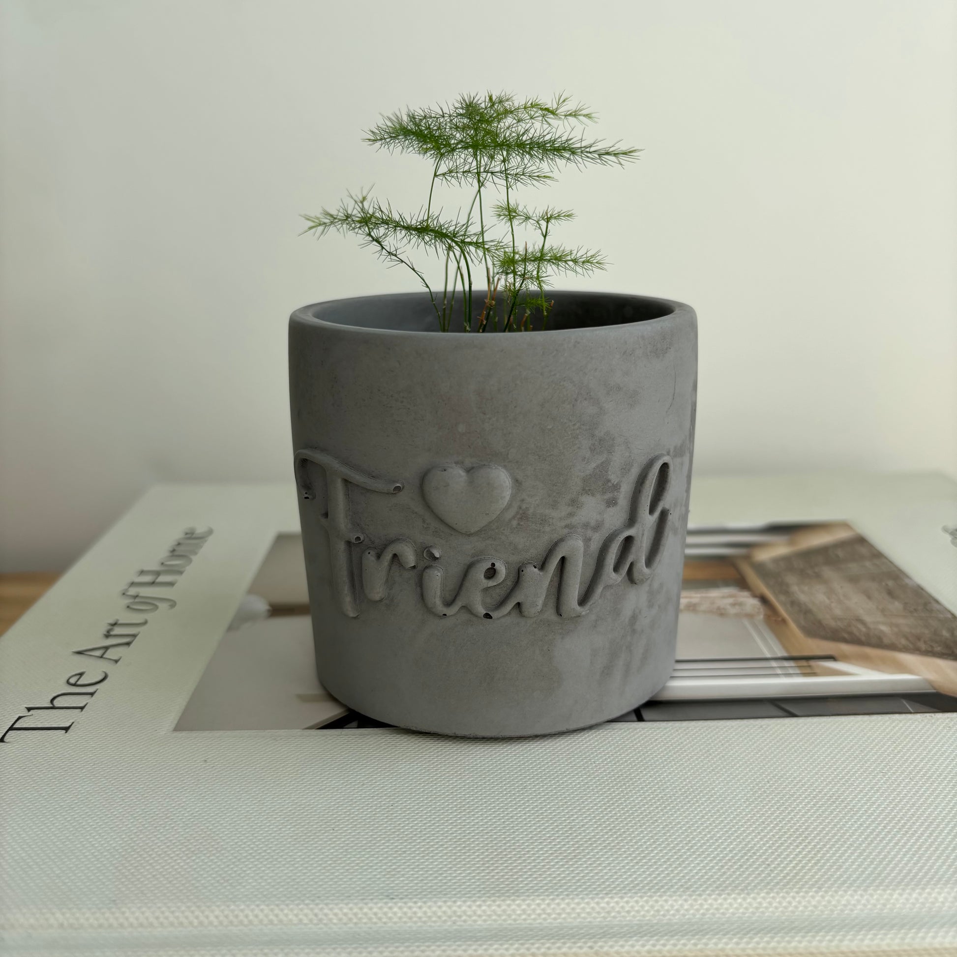 Friend Embossed Concrete Candle Pot
