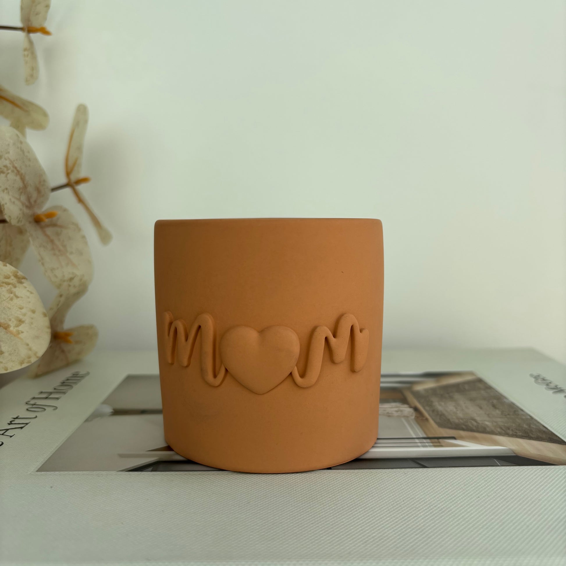 Mom Embossed Concrete Candle Pot