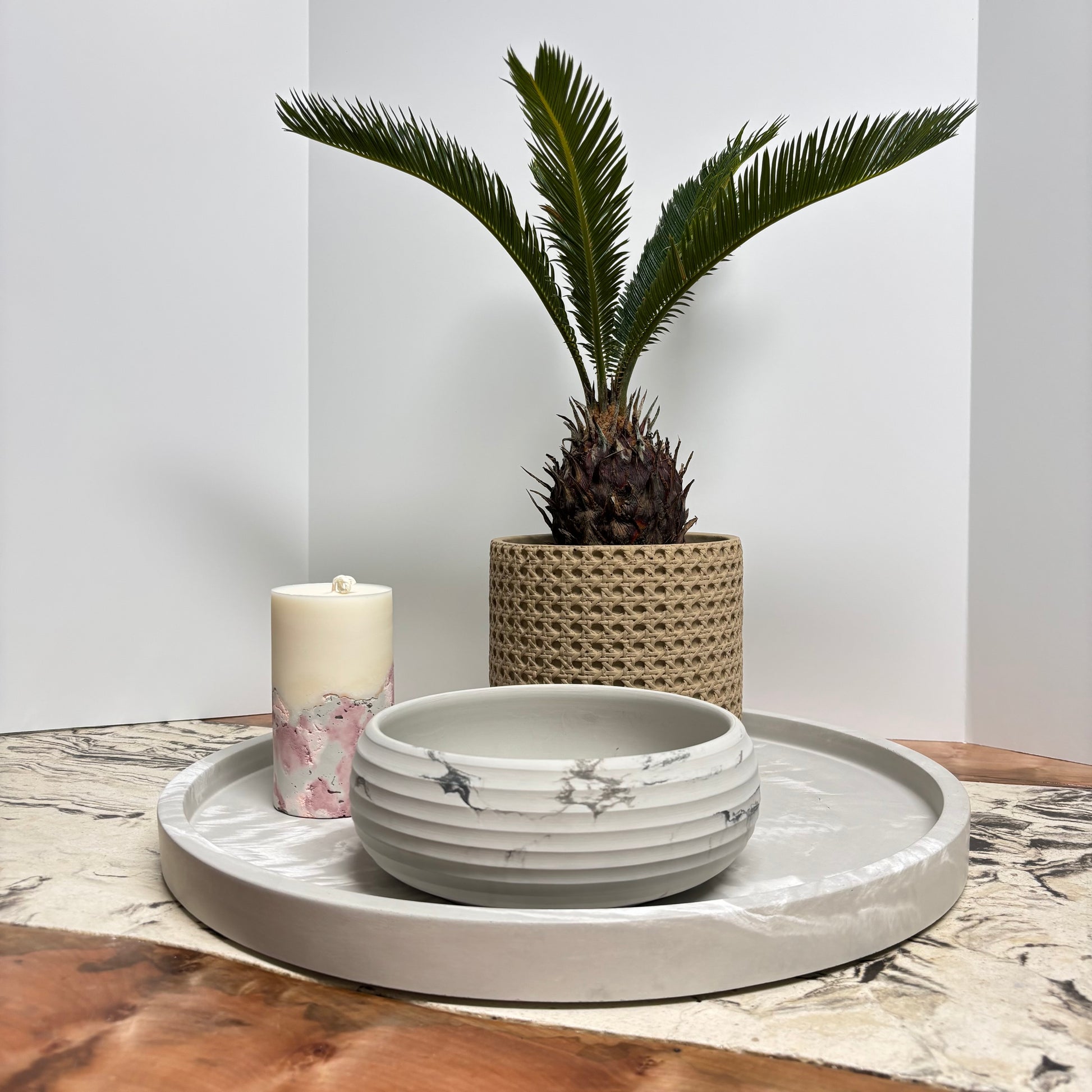 ORBIT – 18” Round Concrete Tray | Modern Statement Centerpiece | Handmade Luxury Decor