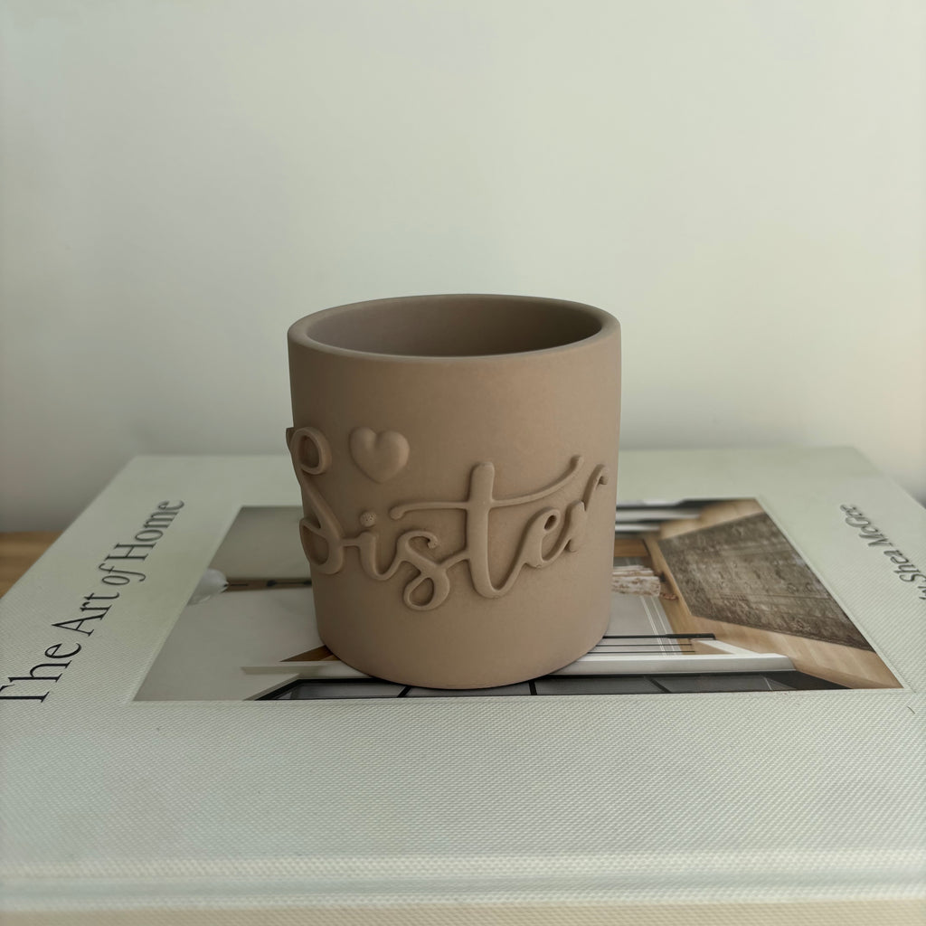 Sister Embossed Concrete Candle Pot