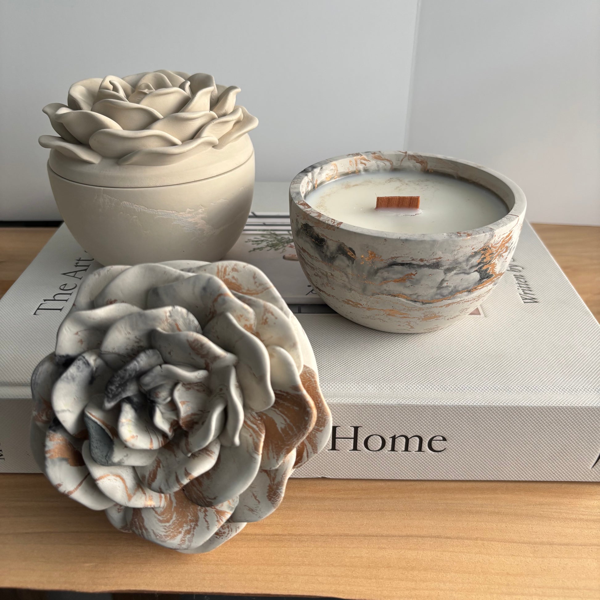 Bloomstone – Floral Lid Concrete Candle | Handmade Sculptural Flower Candle | Valentine’s Day Gift