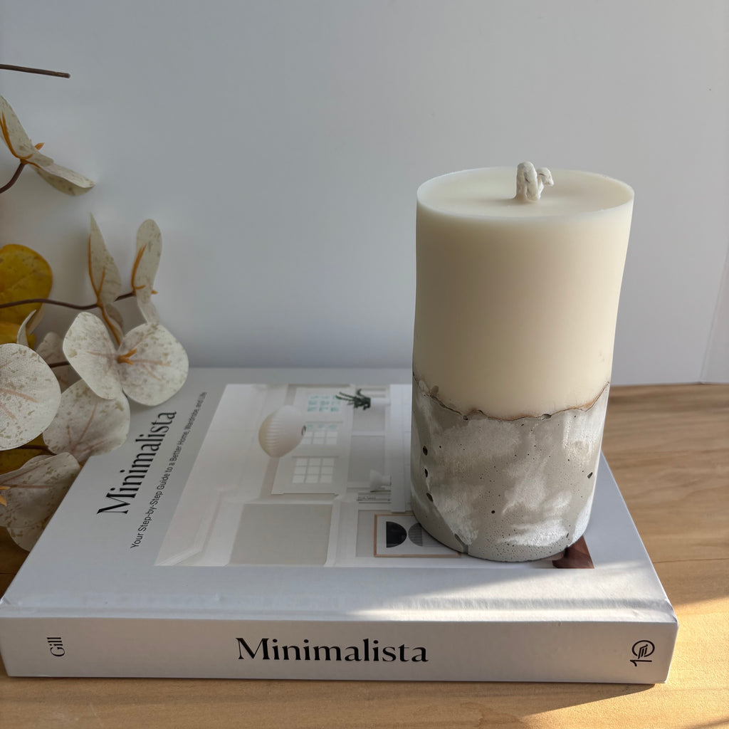 Concrete & Wax Pillar Candle – Handmade Modern Concrete Candle | Minimal Home Decor Statement