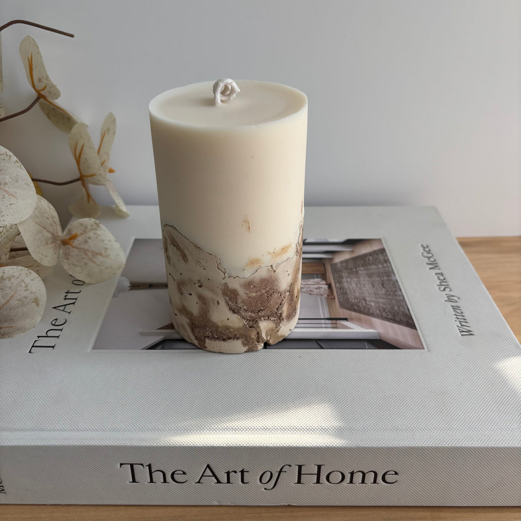 Concrete & Wax Pillar Candle – Handmade Modern Concrete Candle | Minimal Home Decor Statement