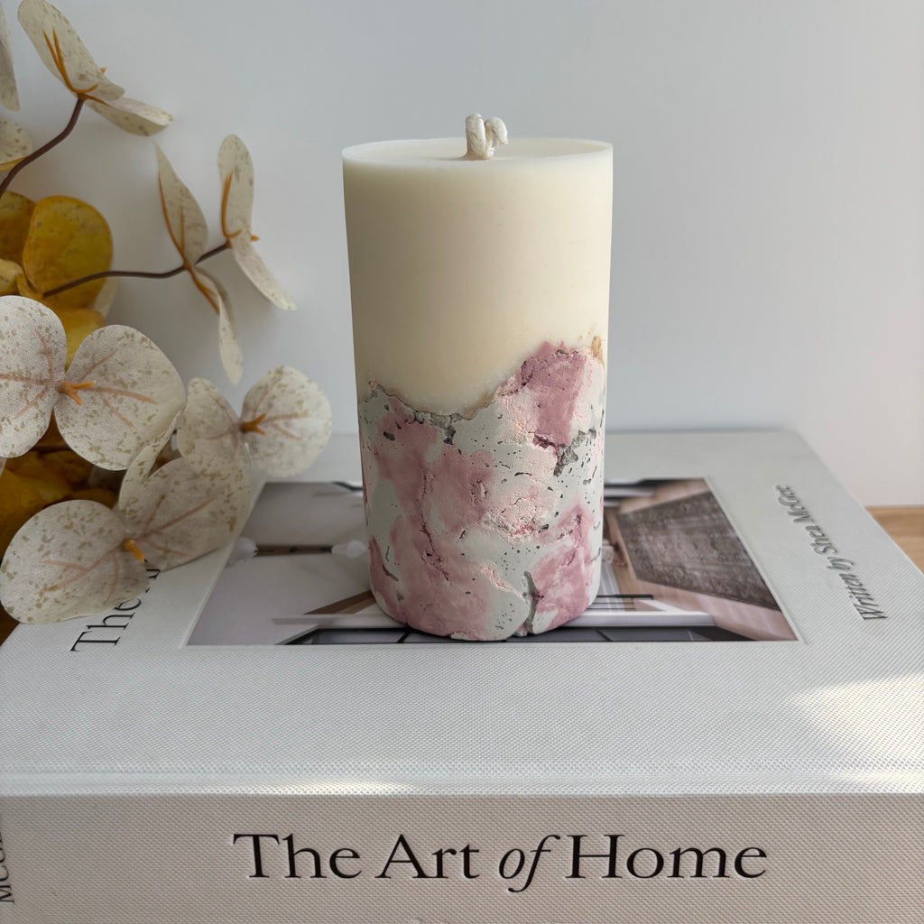 Concrete & Wax Pillar Candle – Handmade Modern Concrete Candle | Minimal Home Decor Statement
