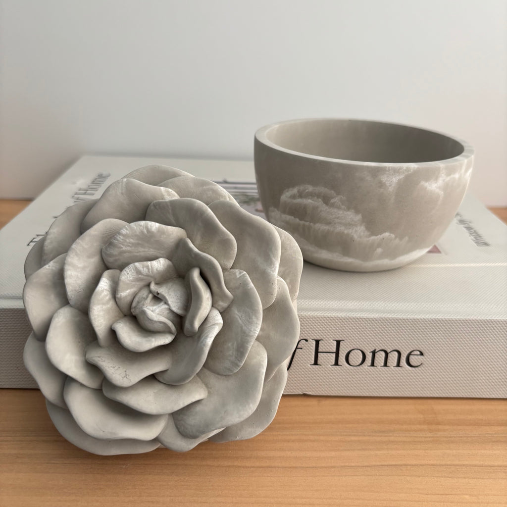 Bloomstone – Floral Lid Concrete Candle | Handmade Sculptural Flower Candle | Valentine’s Day Gift