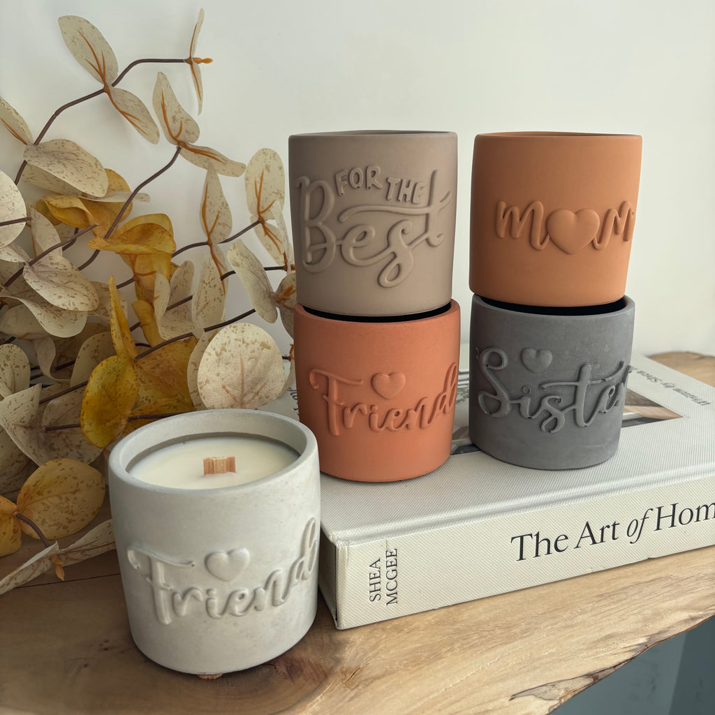 Sister Embossed Concrete Candle Pot
