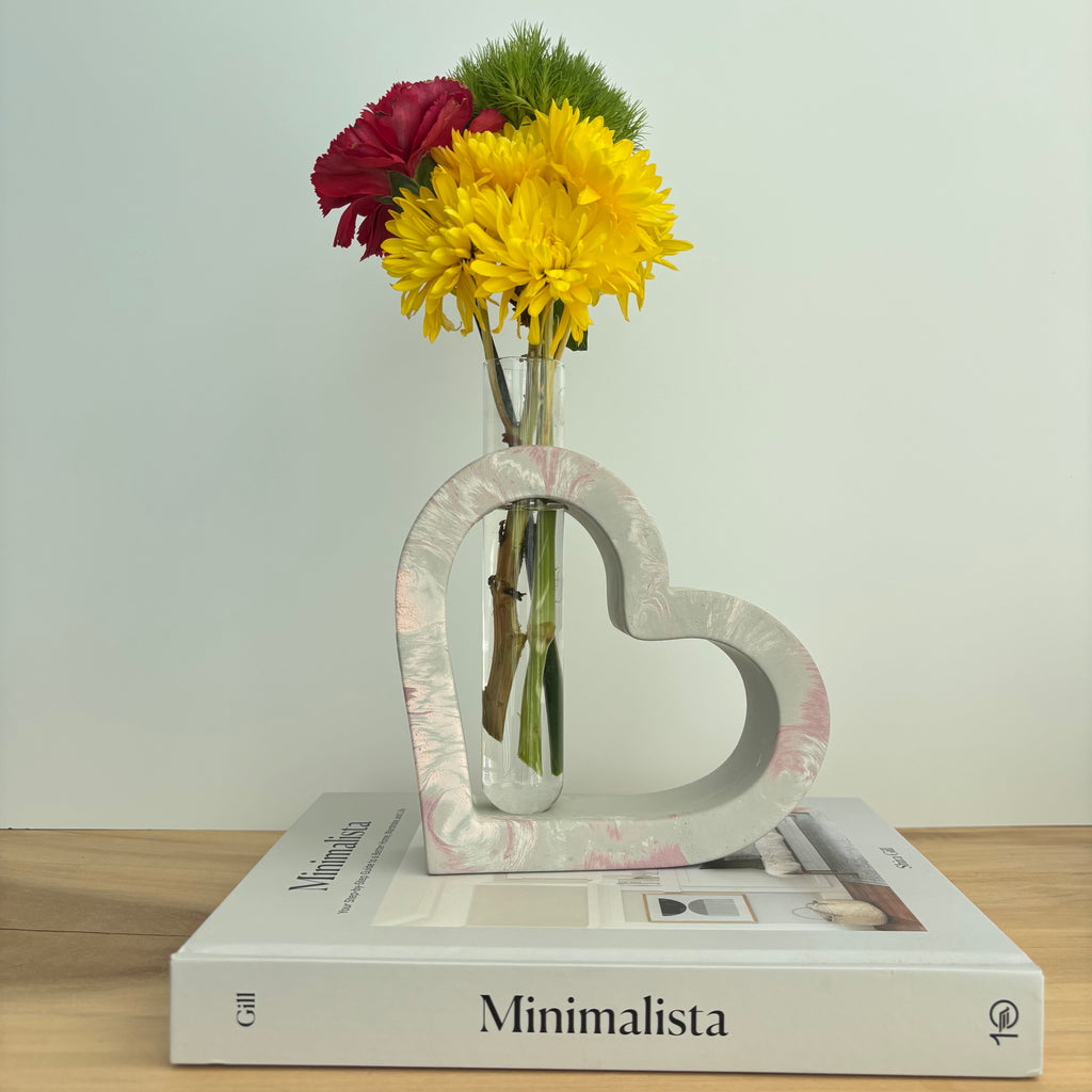 Amora - Heart-Shaped Concrete Propagation Station | Handmade Sculptural Vase & Flower Holder | Modern Home Decor