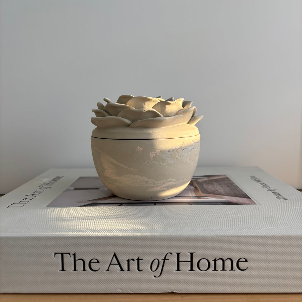 Bloomstone – Floral Lid Concrete Candle | Handmade Sculptural Flower Candle | Valentine’s Day Gift