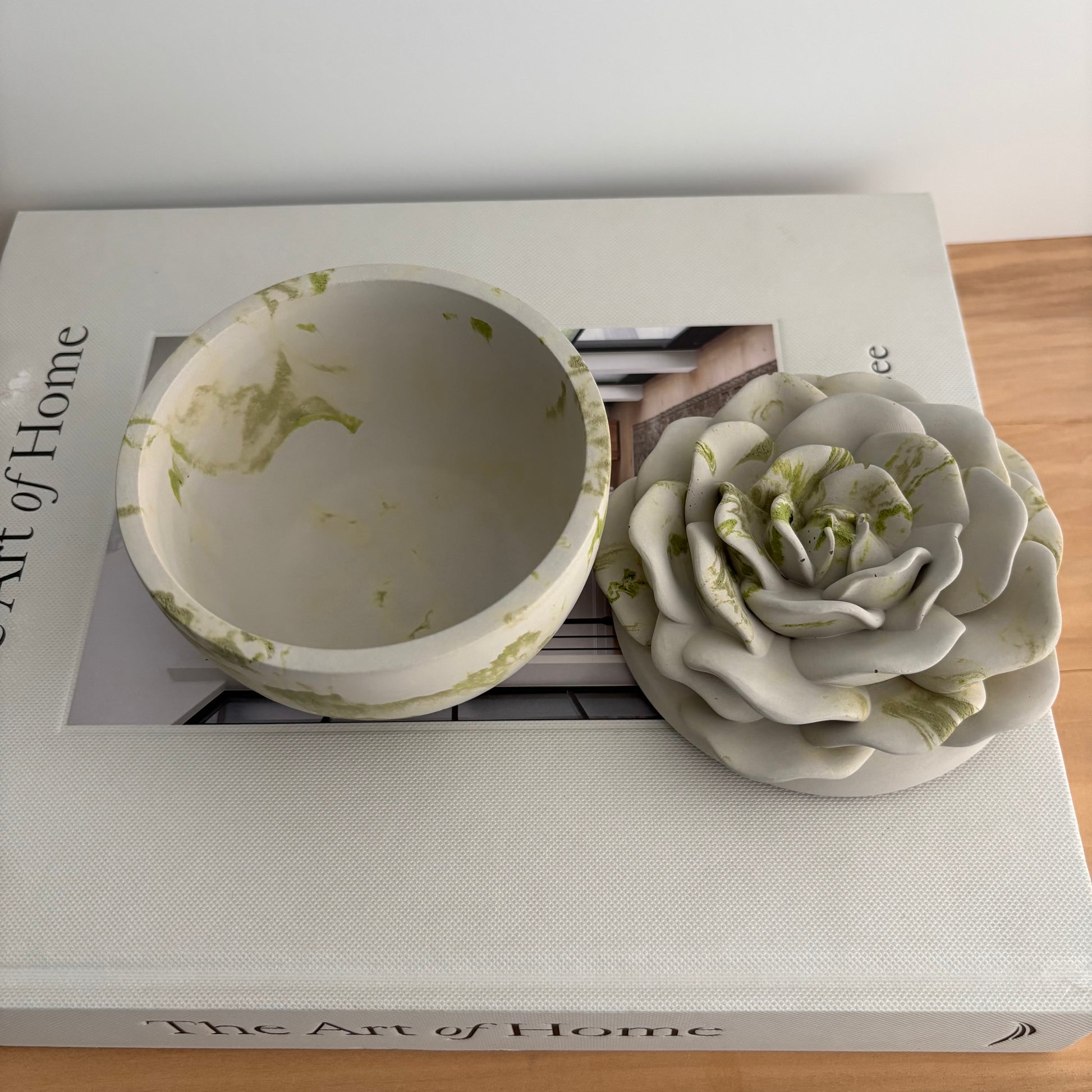 Bloomstone – Flower Lid Concrete Vessel | Handmade Sculptural Candle Jar | Mother’s Day Gift