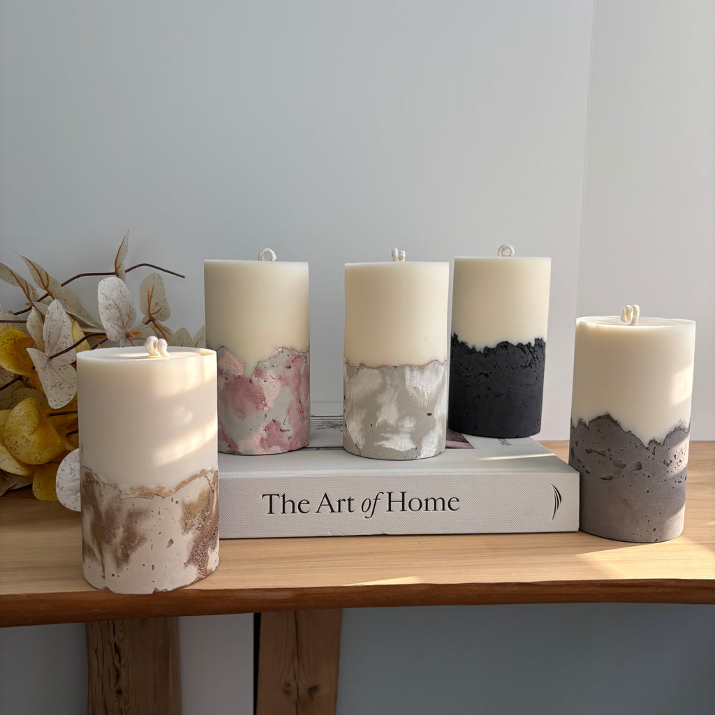 Concrete & Wax Pillar Candle – Handmade Modern Concrete Candle | Minimal Home Decor Statement