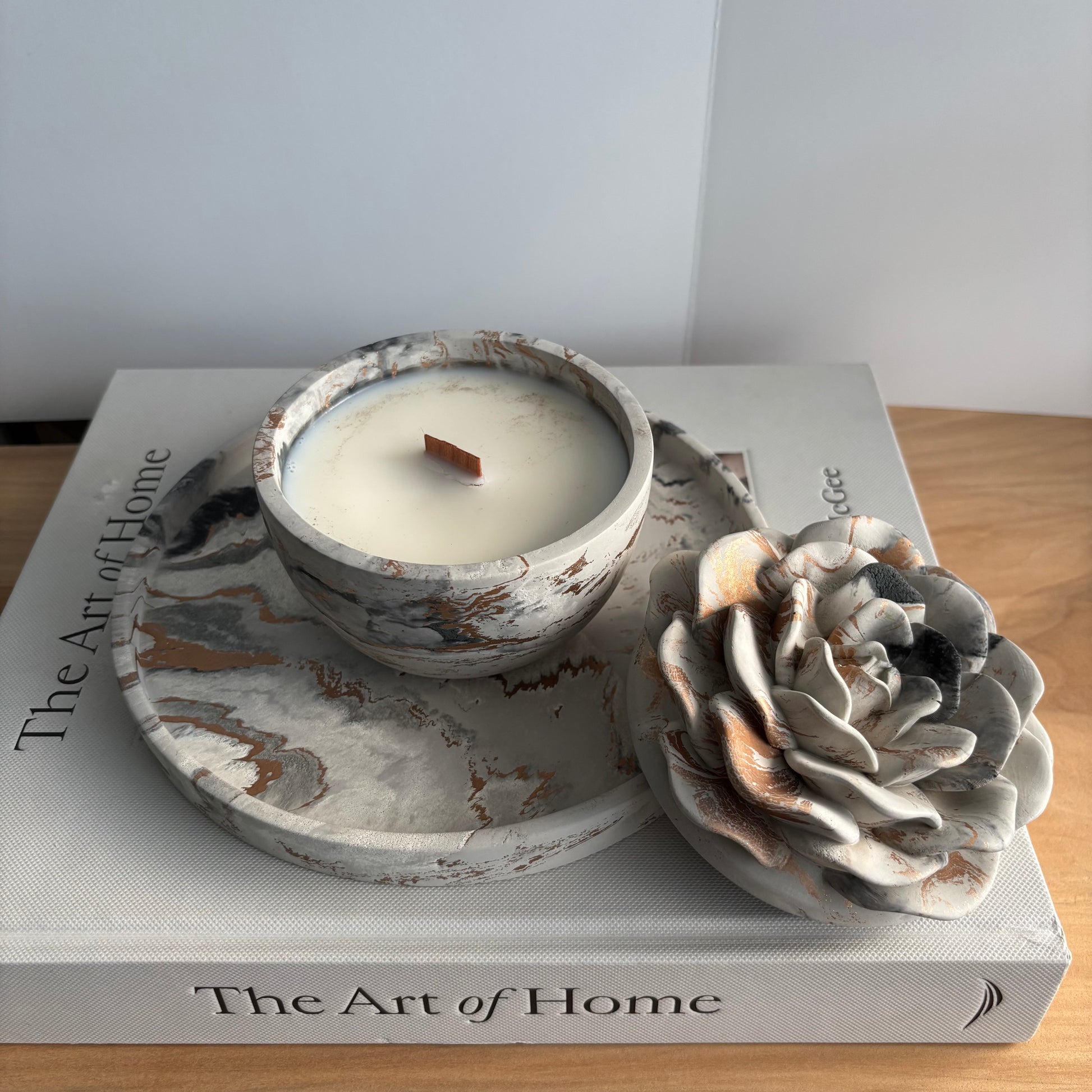 Bloomstone – Floral Lid Concrete Candle | Handmade Sculptural Flower Candle | Valentine’s Day Gift