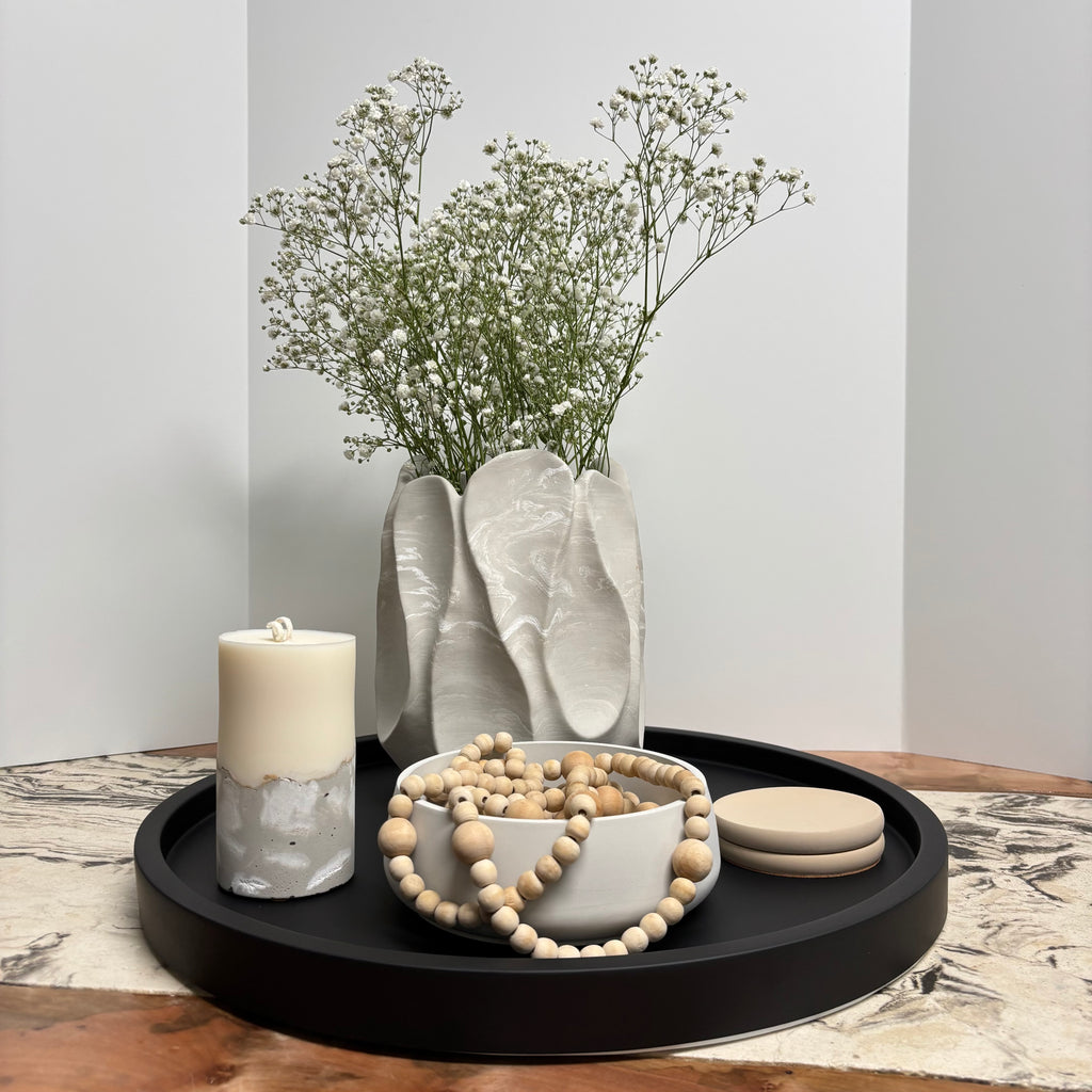 ORBIT – 18” Round Concrete Tray | Modern Statement Centerpiece | Handmade Luxury Decor