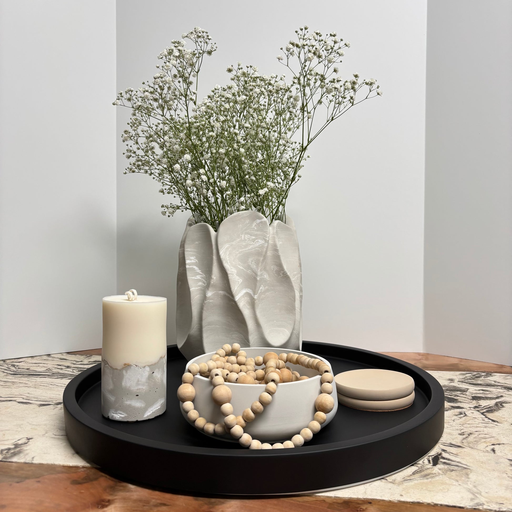 ORBIT – 18” Round Concrete Tray | Modern Statement Centerpiece | Handmade Luxury Decor