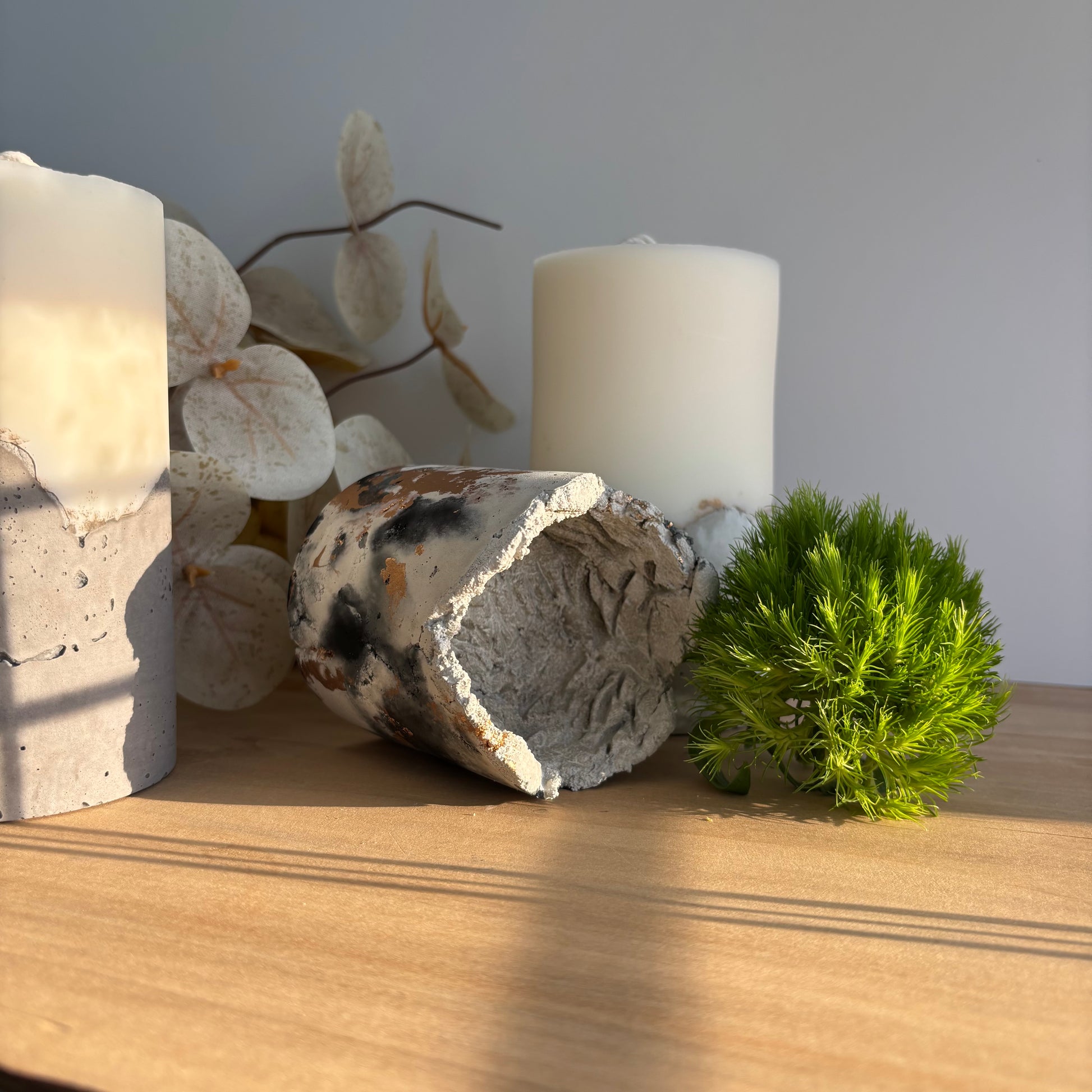 Concrete & Wax Pillar Candle – Handmade Modern Concrete Candle | Minimal Home Decor Statement