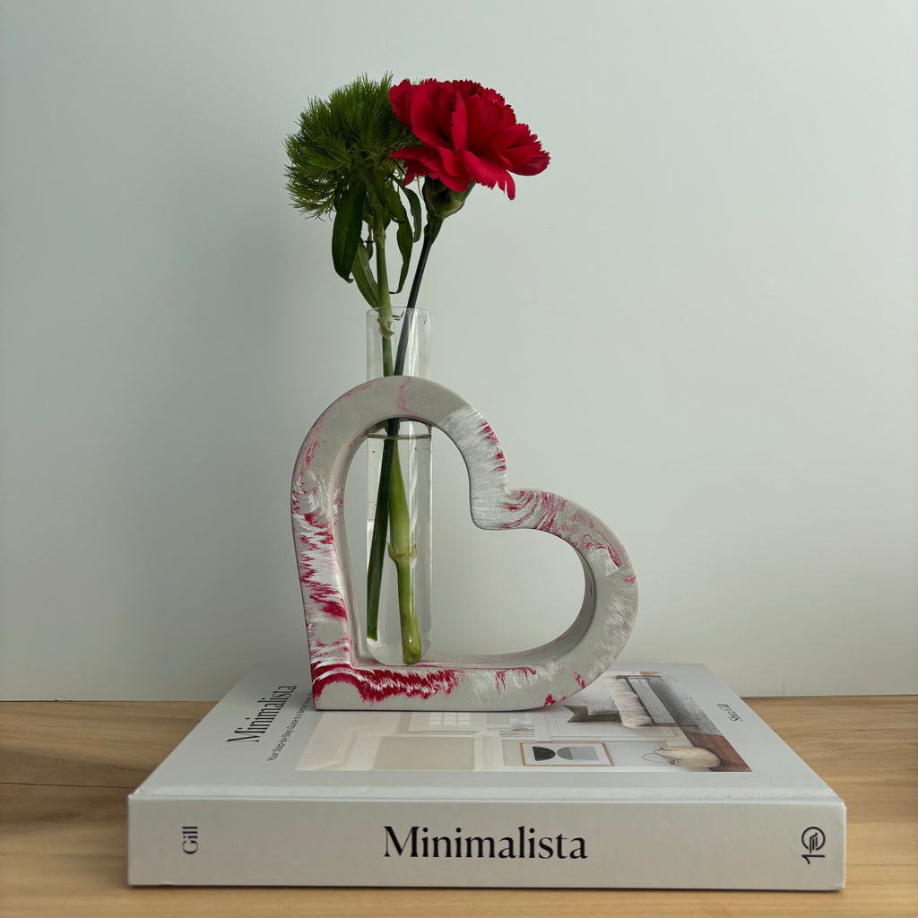 Amora - Heart-Shaped Concrete Propagation Station | Handmade Sculptural Vase & Flower Holder | Modern Home Decor