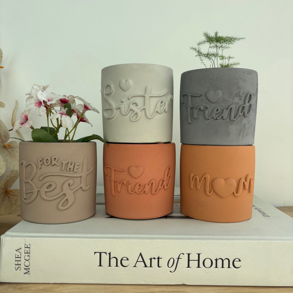 Friend Embossed Concrete Candle Pot