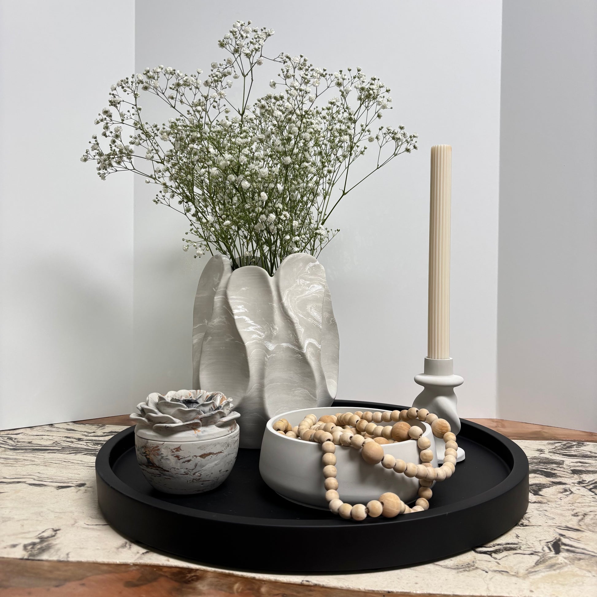 ORBIT – 18” Round Concrete Tray | Modern Statement Centerpiece | Handmade Luxury Decor