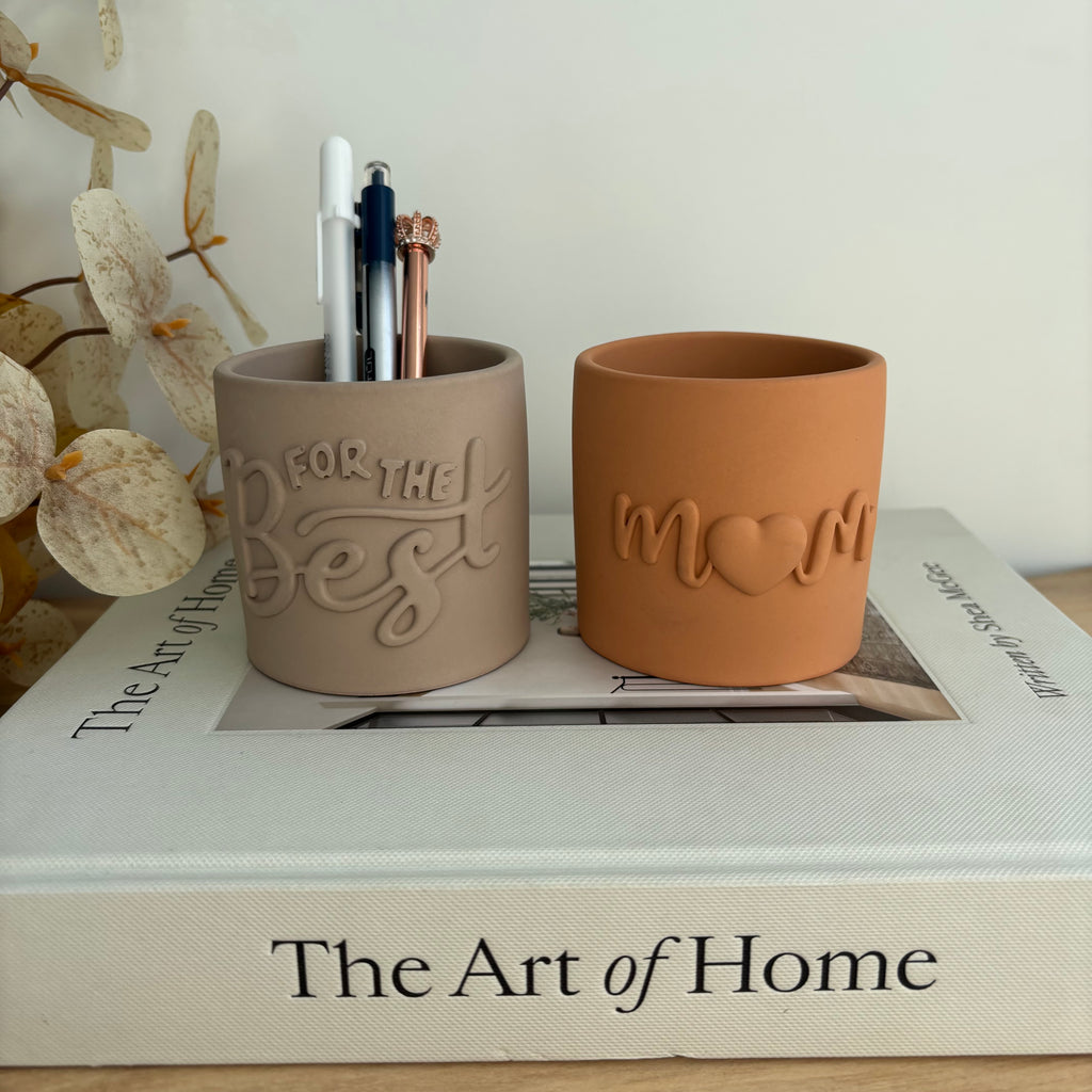 Mom Embossed Concrete Candle Pot