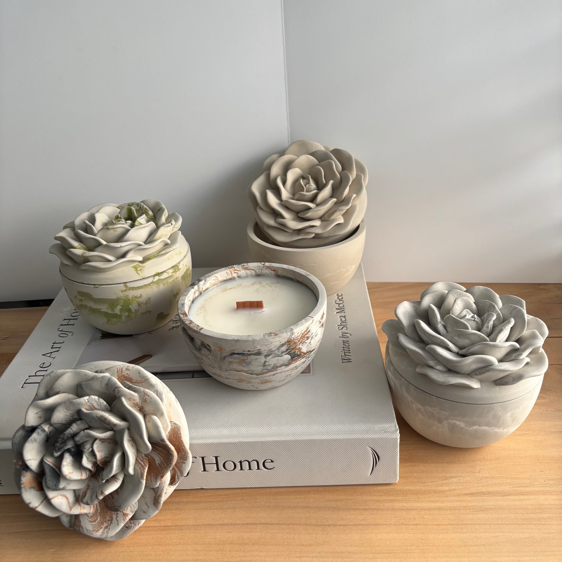 Bloomstone – Floral Lid Concrete Candle | Handmade Sculptural Flower Candle | Valentine’s Day Gift