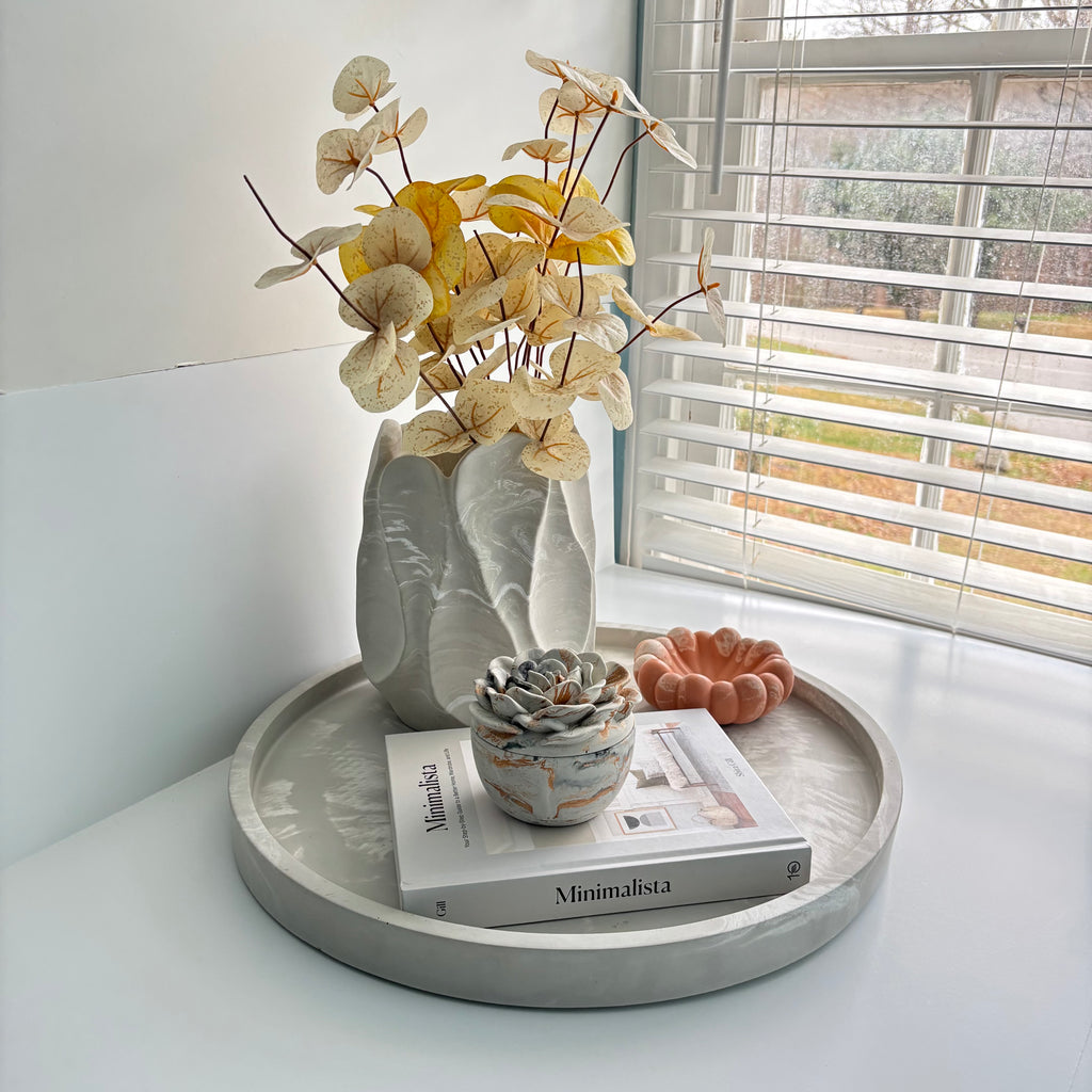 ORBIT – 18” Round Concrete Tray | Modern Statement Centerpiece | Handmade Luxury Decor