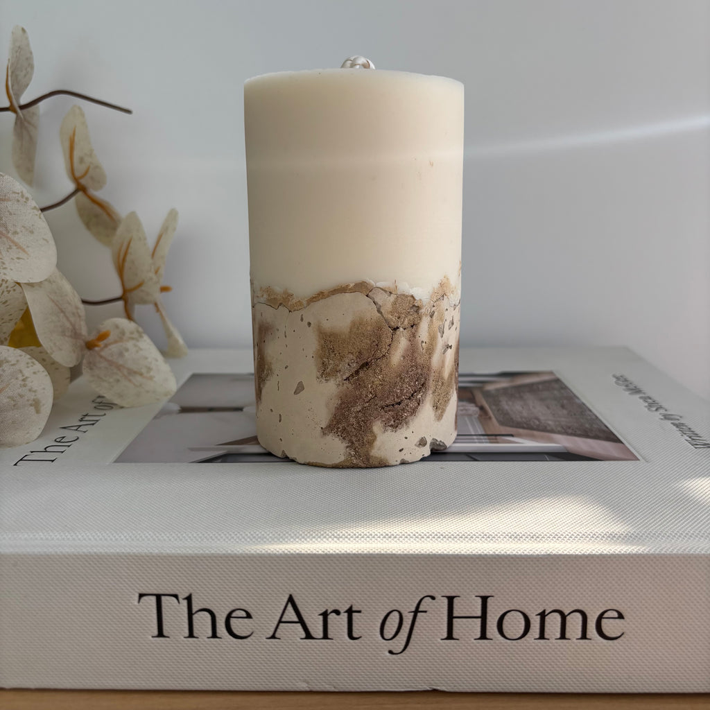 Concrete & Wax Pillar Candle – Handmade Modern Concrete Candle | Minimal Home Decor Statement