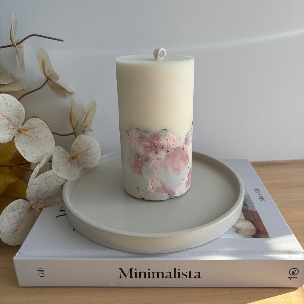 Concrete & Wax Pillar Candle – Handmade Modern Concrete Candle | Minimal Home Decor Statement