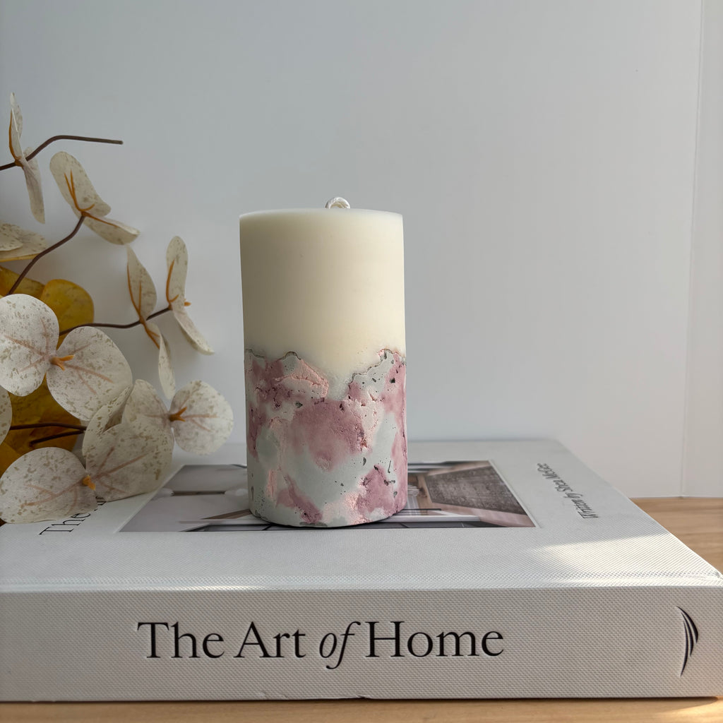 Concrete & Wax Pillar Candle – Handmade Modern Concrete Candle | Minimal Home Decor Statement