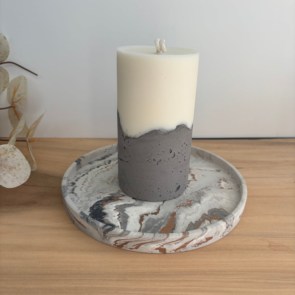 Concrete & Wax Pillar Candle – Handmade Modern Concrete Candle | Minimal Home Decor Statement