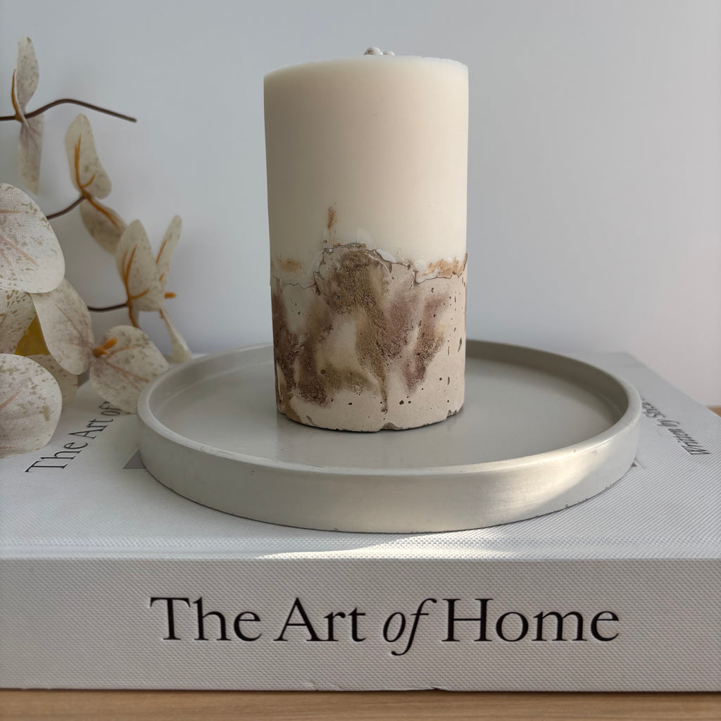 Concrete & Wax Pillar Candle – Handmade Modern Concrete Candle | Minimal Home Decor Statement