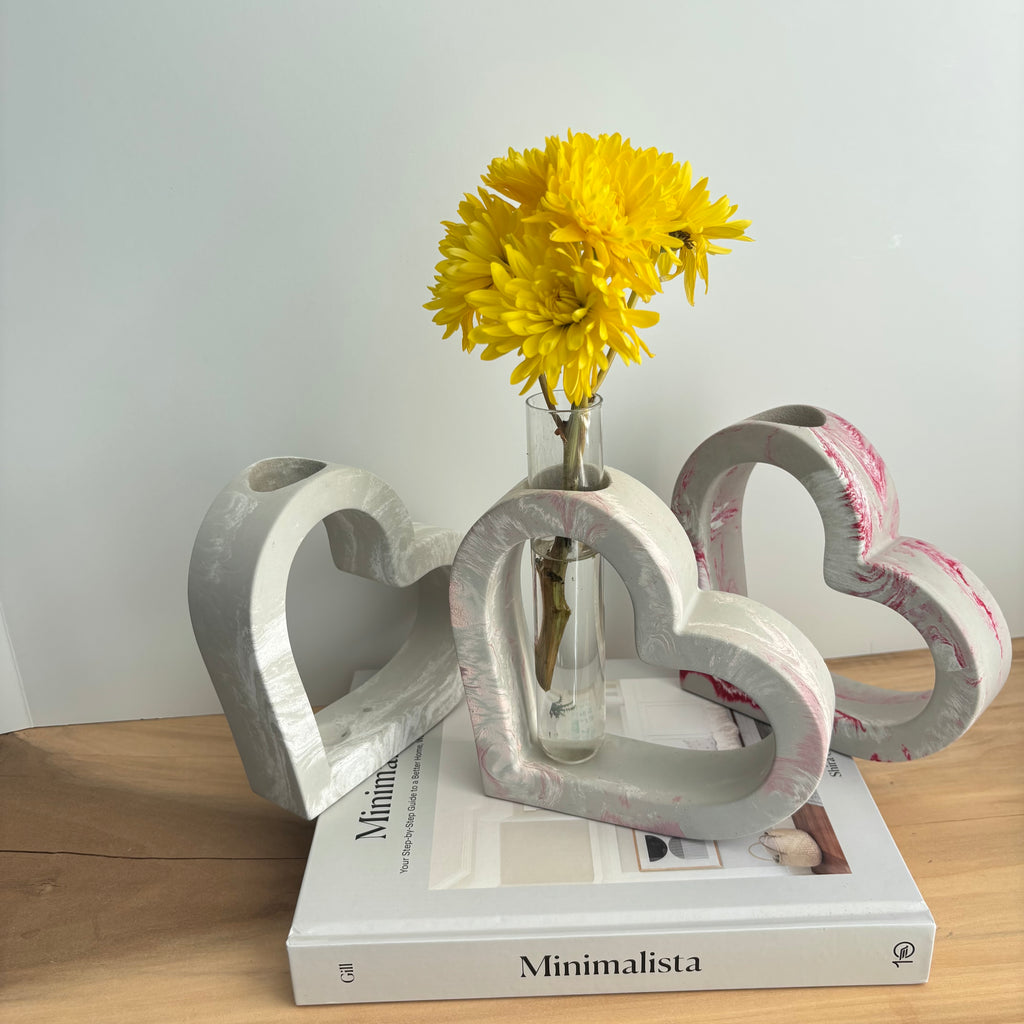 Amora - Heart-Shaped Concrete Propagation Station | Handmade Sculptural Vase & Flower Holder | Modern Home Decor