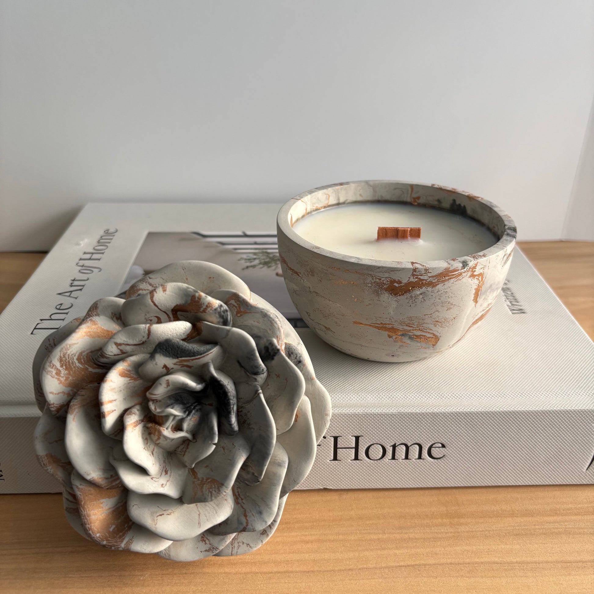 Bloomstone – Floral Lid Concrete Candle | Handmade Sculptural Flower Candle | Valentine’s Day Gift