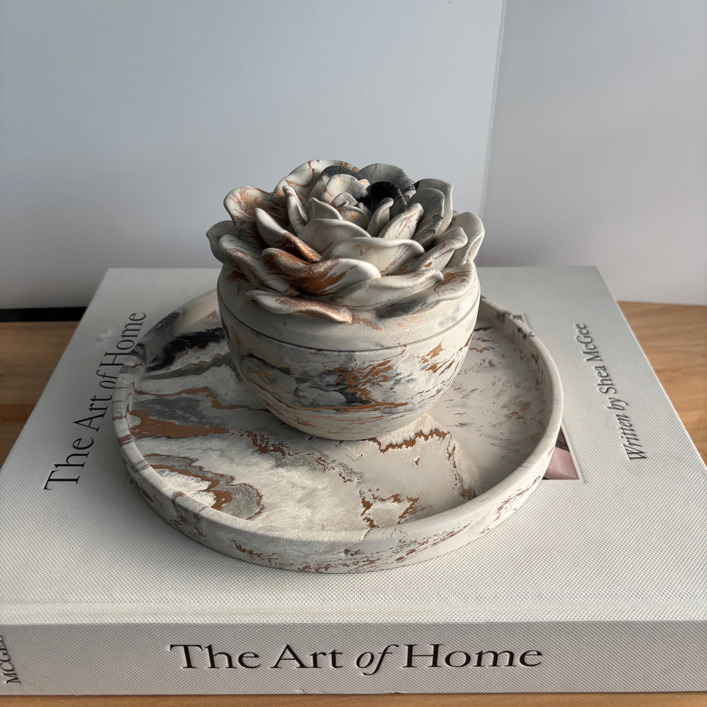 Bloomstone – Floral Lid Concrete Candle | Handmade Sculptural Flower Candle | Valentine’s Day Gift