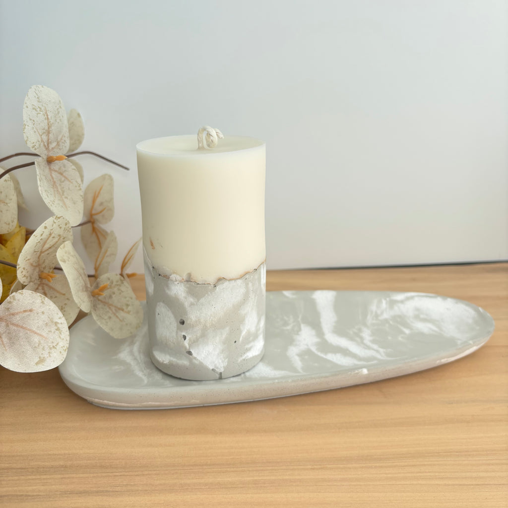 Concrete & Wax Pillar Candle – Handmade Modern Concrete Candle | Minimal Home Decor Statement