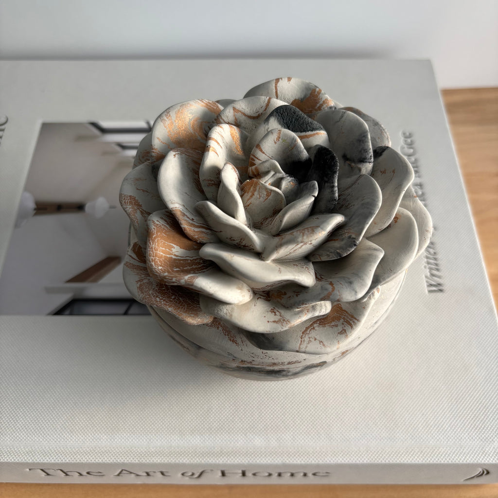 Bloomstone – Floral Lid Concrete Candle | Handmade Sculptural Flower Candle | Valentine’s Day Gift