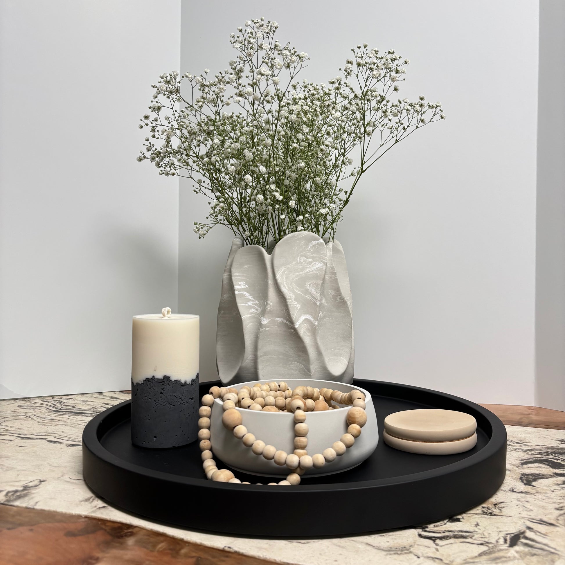ORBIT – 18” Round Concrete Tray | Modern Statement Centerpiece | Handmade Luxury Decor