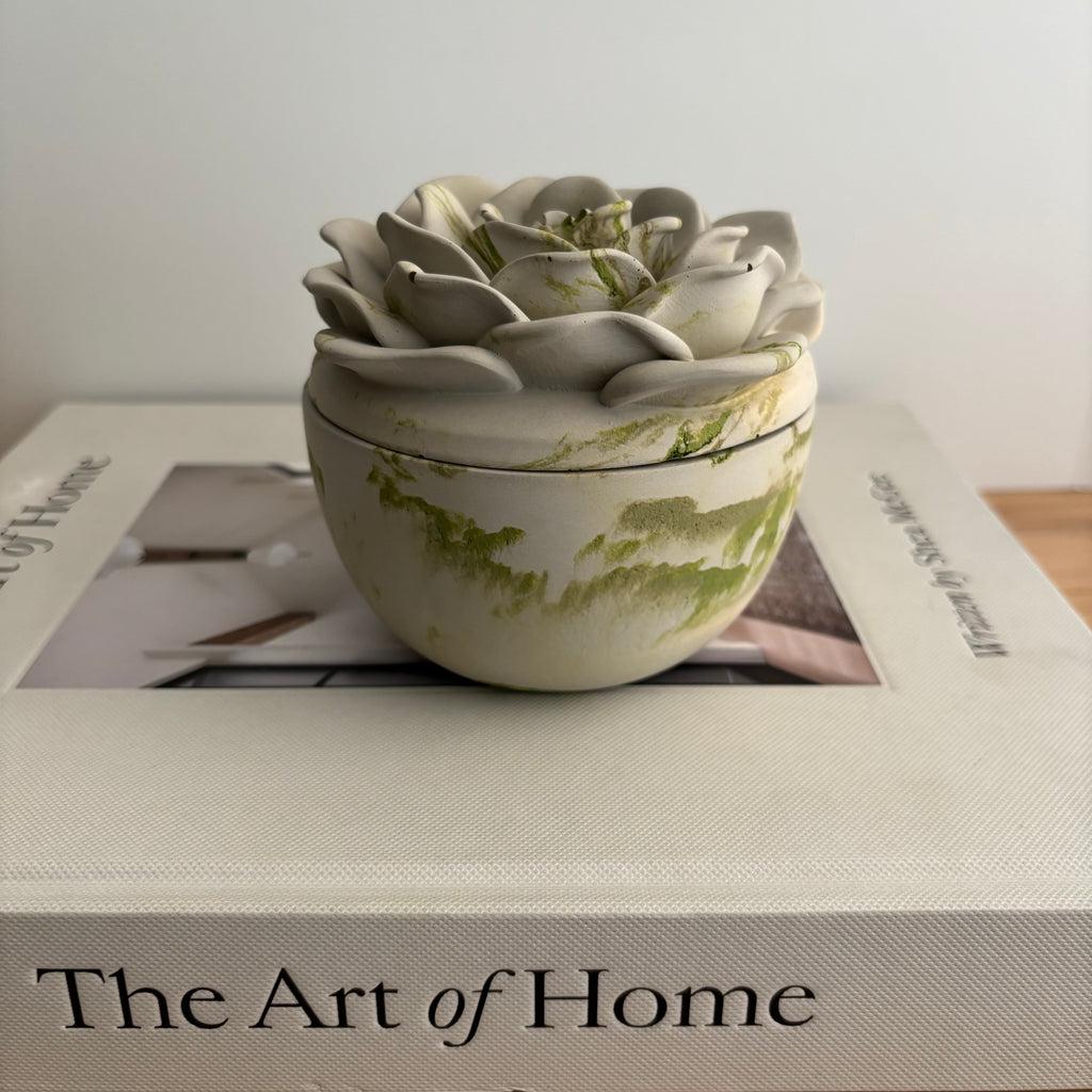 Bloomstone – Floral Lid Concrete Candle | Handmade Sculptural Flower Candle | Valentine’s Day Gift