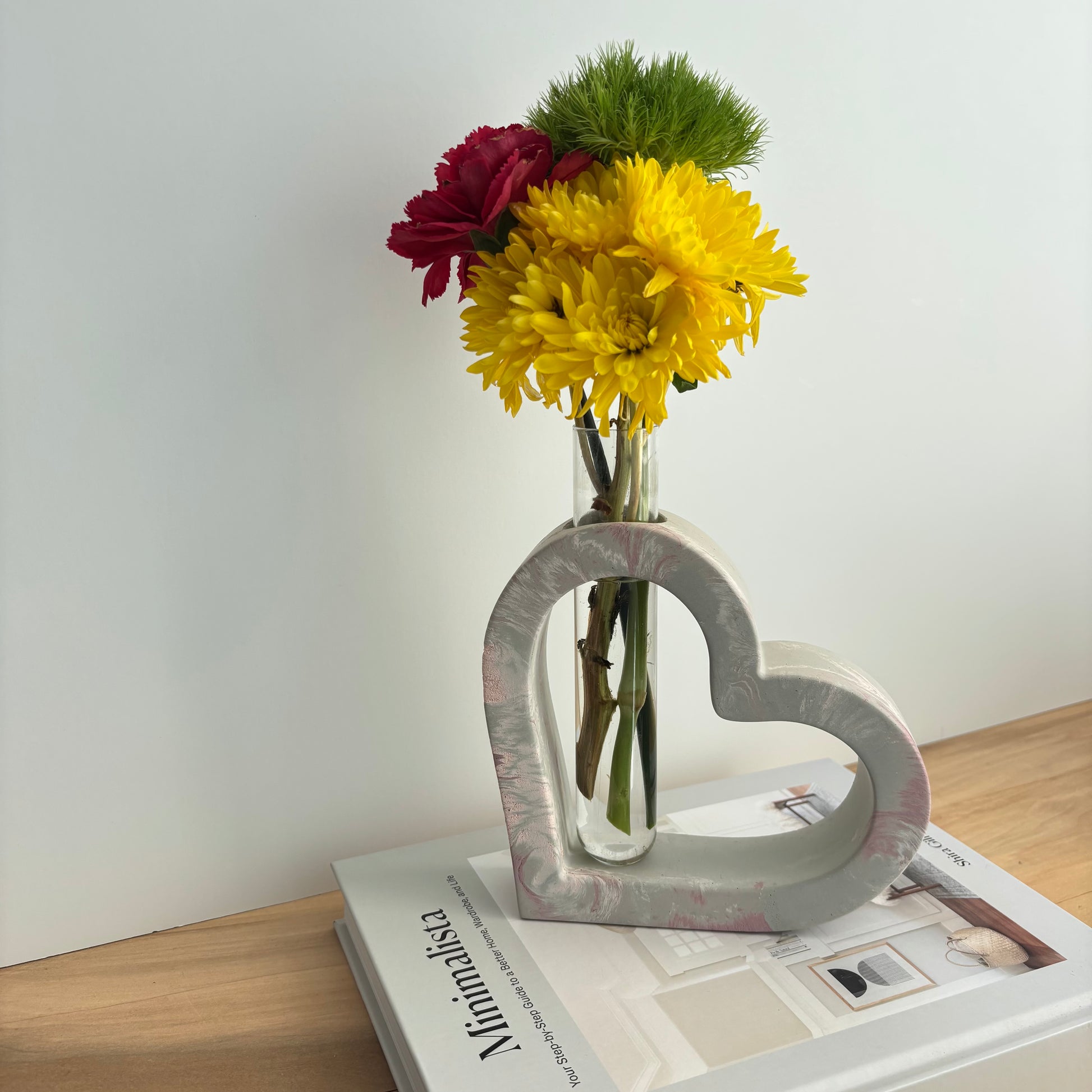 Amora - Heart-Shaped Concrete Propagation Station | Handmade Sculptural Vase & Flower Holder | Modern Home Decor