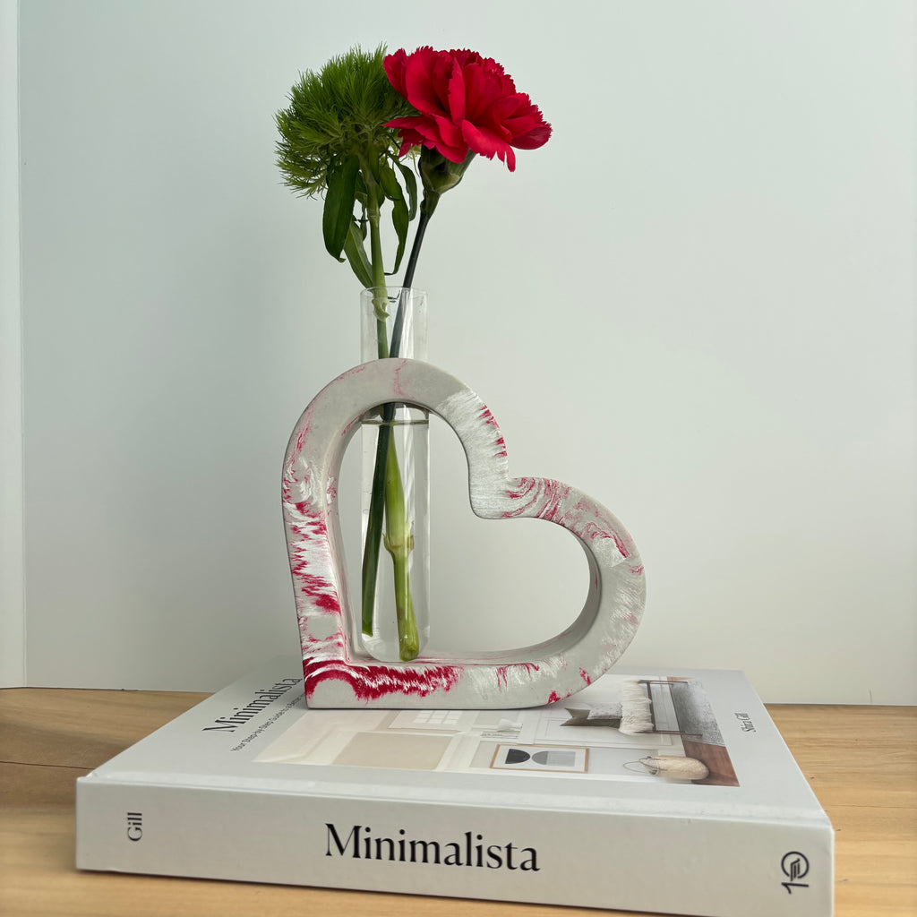 Amora - Heart-Shaped Concrete Propagation Station | Handmade Sculptural Vase & Flower Holder | Modern Home Decor