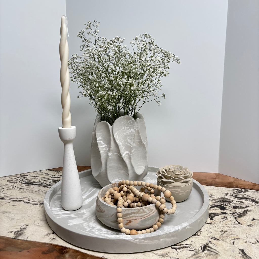 ORBIT – 18” Round Concrete Tray | Modern Statement Centerpiece | Handmade Luxury Decor