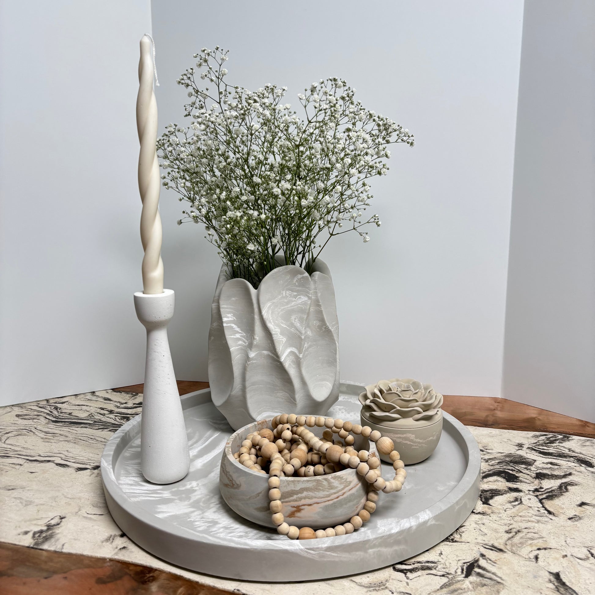 ORBIT – 18” Round Concrete Tray | Modern Statement Centerpiece | Handmade Luxury Decor