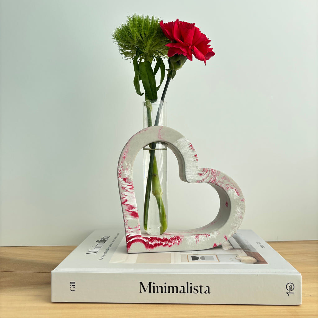 Amora - Heart-Shaped Concrete Propagation Station | Handmade Sculptural Vase & Flower Holder | Modern Home Decor
