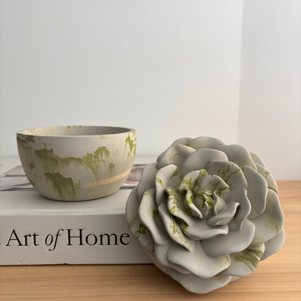 Bloomstone – Floral Lid Concrete Candle | Handmade Sculptural Flower Candle | Valentine’s Day Gift