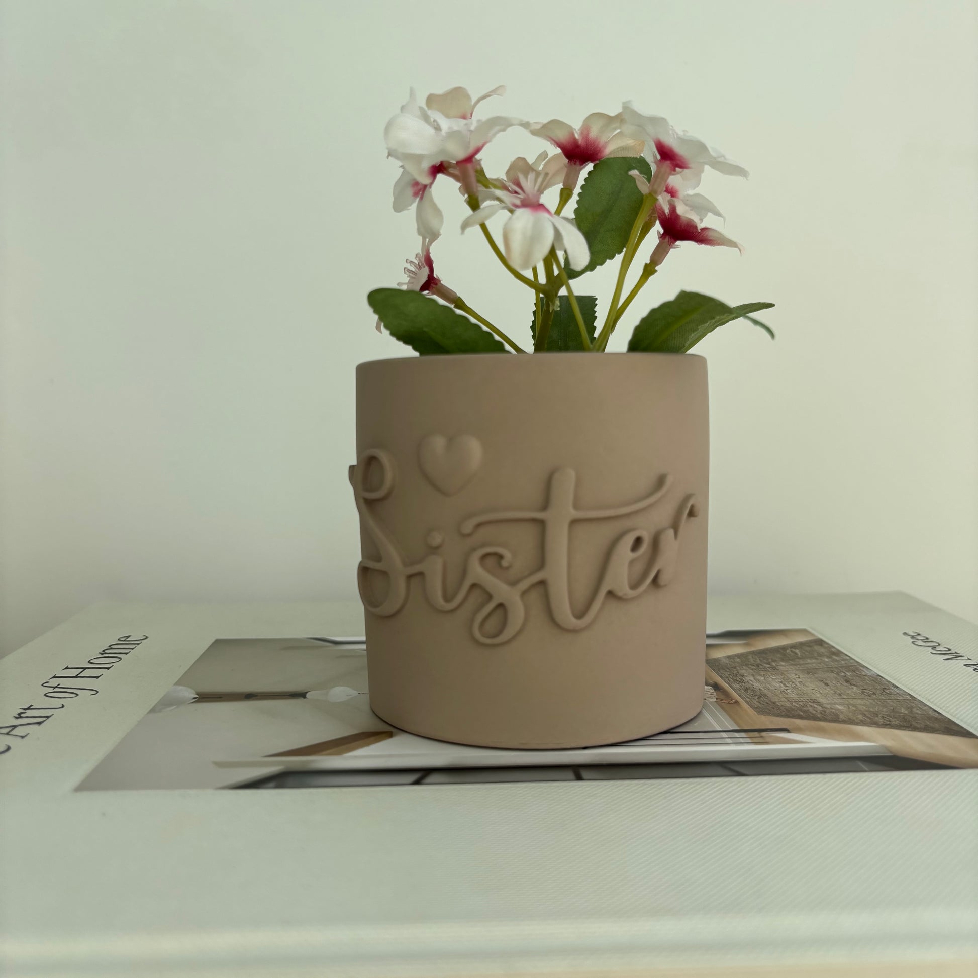 Sister Embossed Concrete Candle Pot