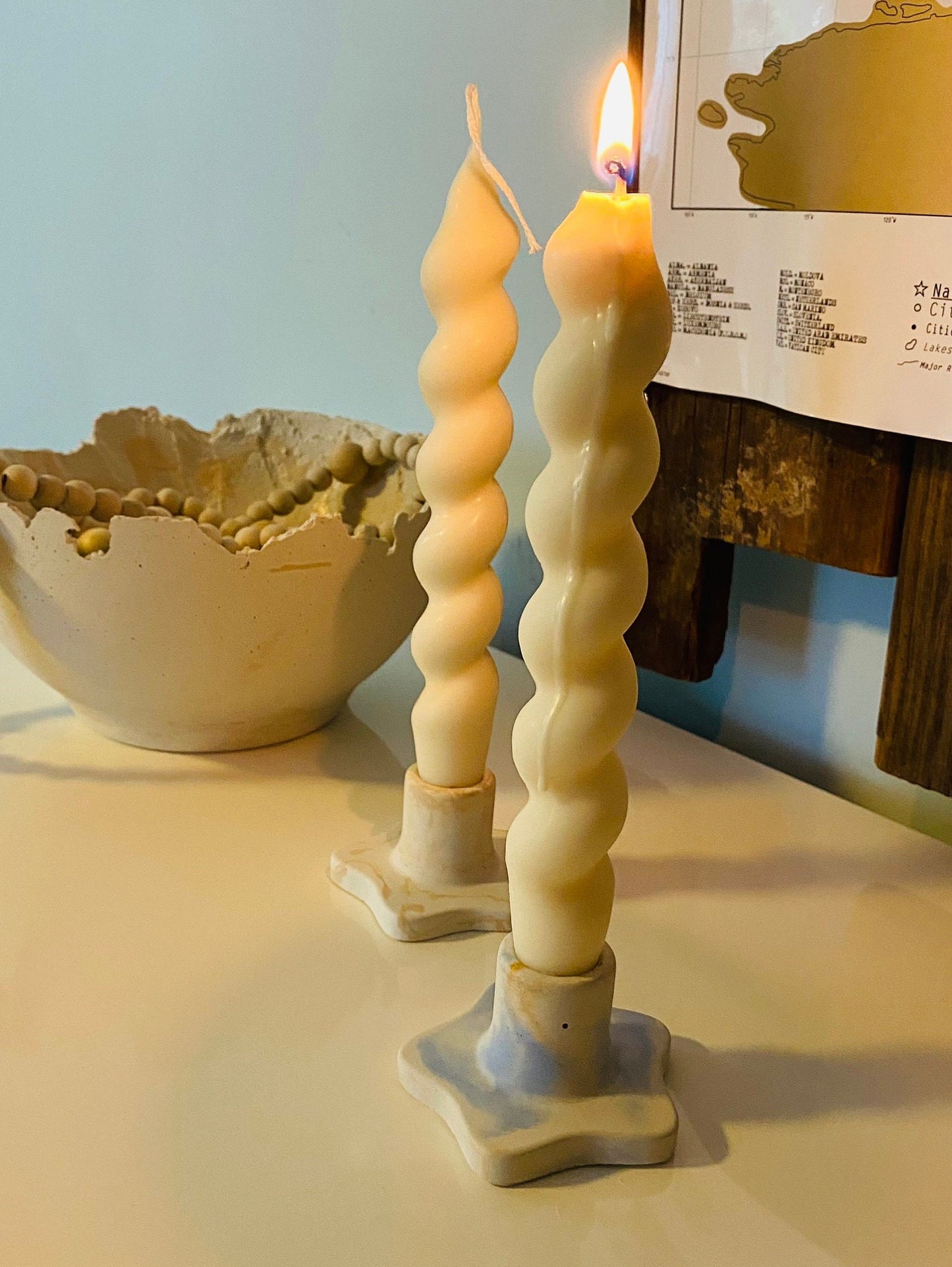 Set of two twist taper candles